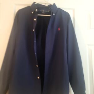 Navy Blue Button-Up Shirt with Red Logo RALPH LAUREN